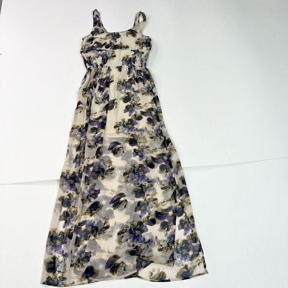 Silence + Noise Floral MIDI Dress Women's Small Chiffon Sleeveless Overlay Slit - Picture 1 of 11